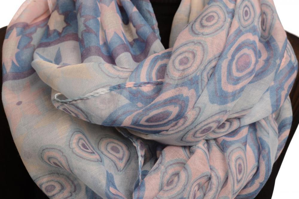 Liss Kiss Dark Blue & Pink Stars & Circles Snood Scarf - Snood