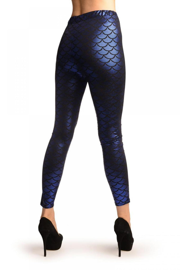 Liss Kiss Dark Blue Shiny Mermaid Scales Leggings - Leggings