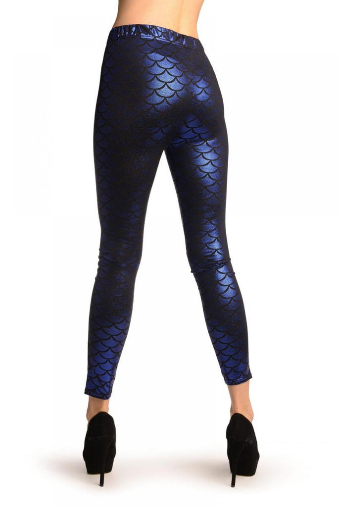 Liss Kiss Dark Blue Shiny Mermaid Scales Leggings - Leggings