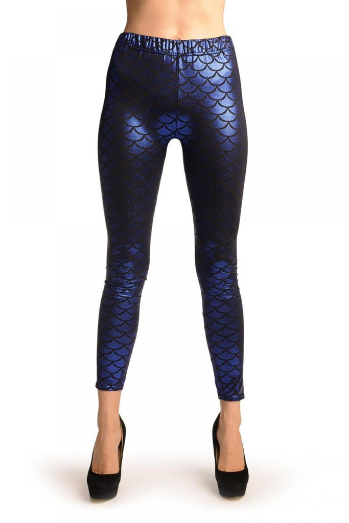 liss kiss Dark Blue Shiny Mermaid Scales Leggings - Leggings