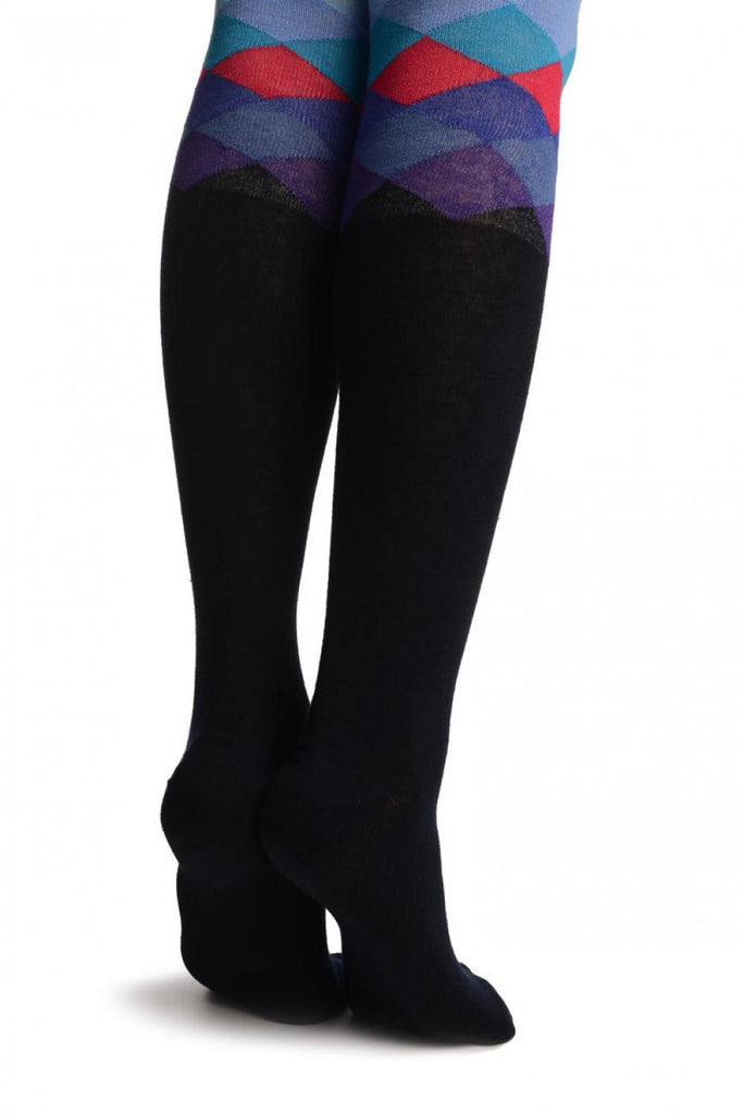 Liss Kiss Dark Blue With Blue Arlecchino Top - Over The Knee Socks