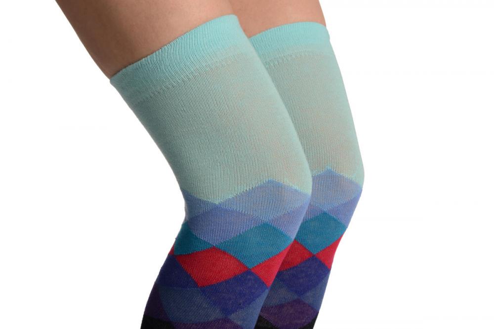Liss Kiss Dark Blue With Blue Arlecchino Top - Over The Knee Socks