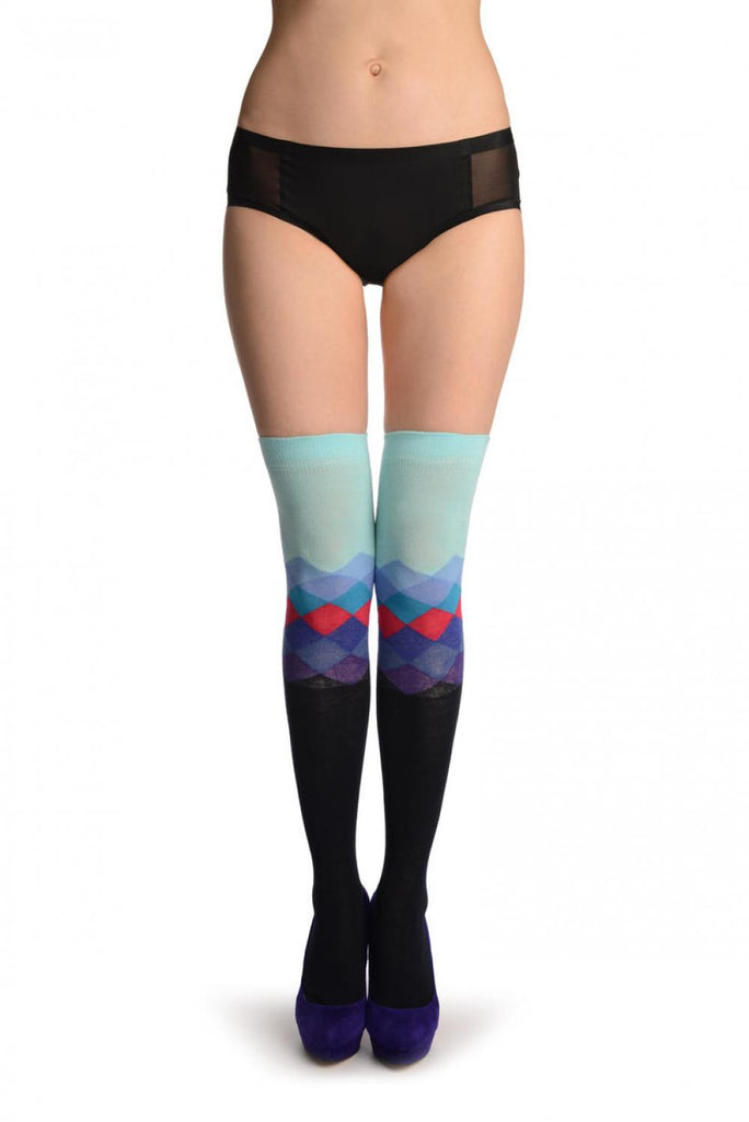 liss kiss Dark Blue With Blue Arlecchino Top - Over The Knee Socks
