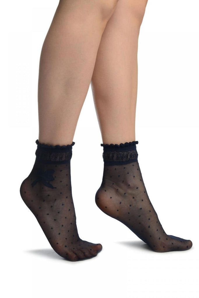 liss kiss Dark Blue With Dots & Bow Comfort Top Ankle High Socks - Socks