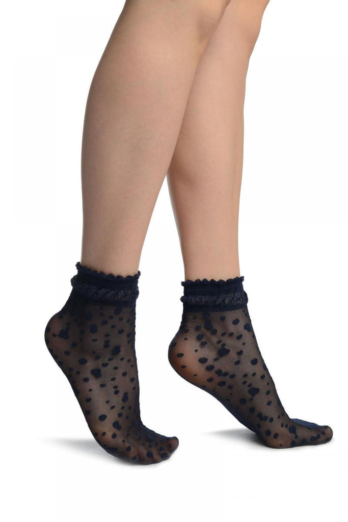 liss kiss Dark Blue With Little Dots And Silky Comfort Top Ankle High Socks - Socks