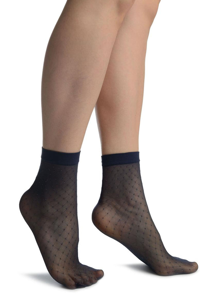 liss kiss Dark Blue With Silver Accented Knots Mesh Ankle High Socks - Socks