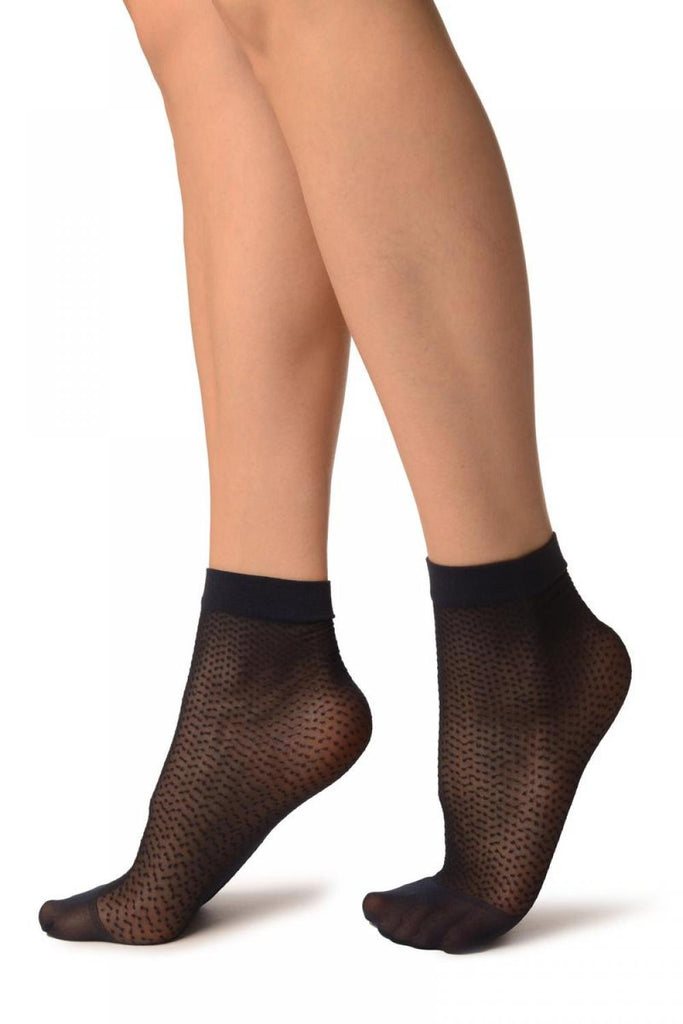 Liss Kiss Dark Blue Woven Dots Ankle High Socks - Socks