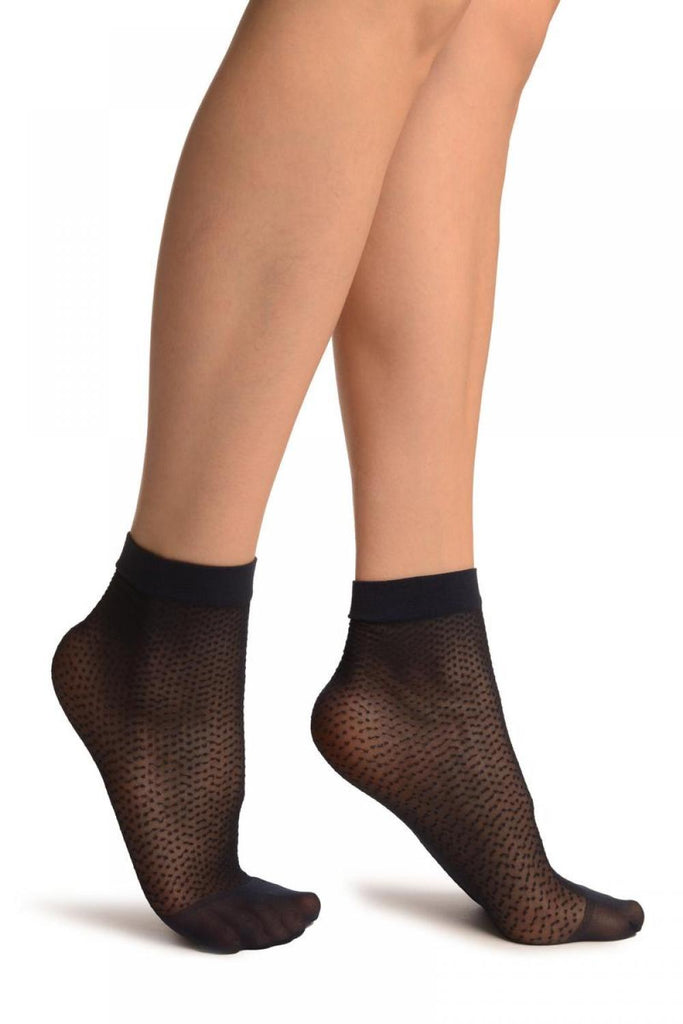 liss kiss Dark Blue Woven Dots Ankle High Socks - Socks