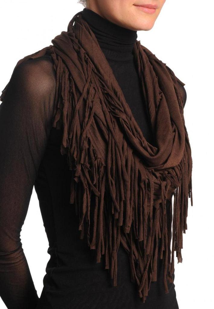 Liss Kiss Dark Chocolate With Tassels Snood Scarf - Snood