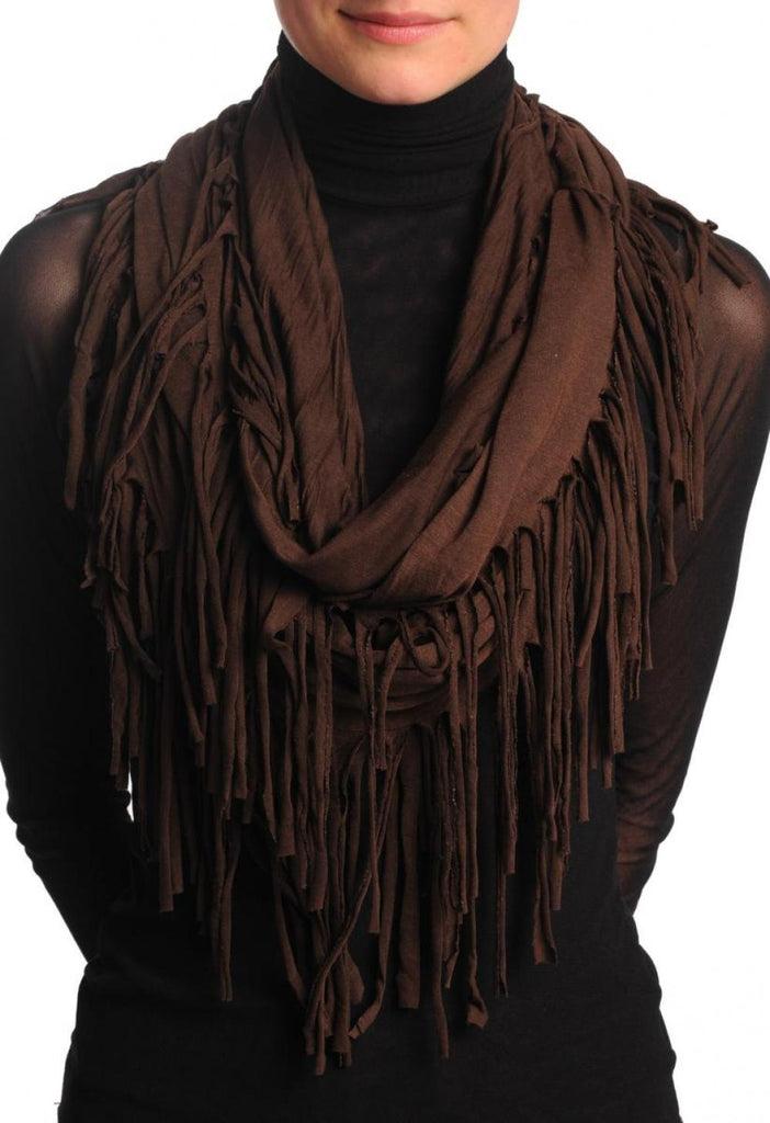 liss kiss Dark Chocolate With Tassels Snood Scarf - Snood