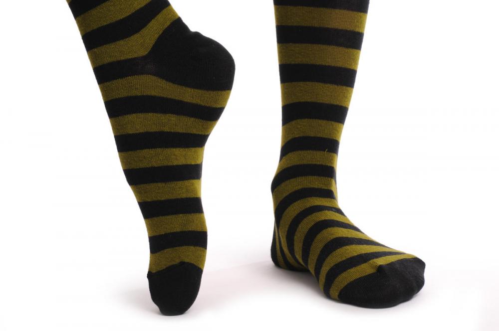 Liss Kiss Dark Green & Black Horizontal Stripes - Over The Knee Socks
