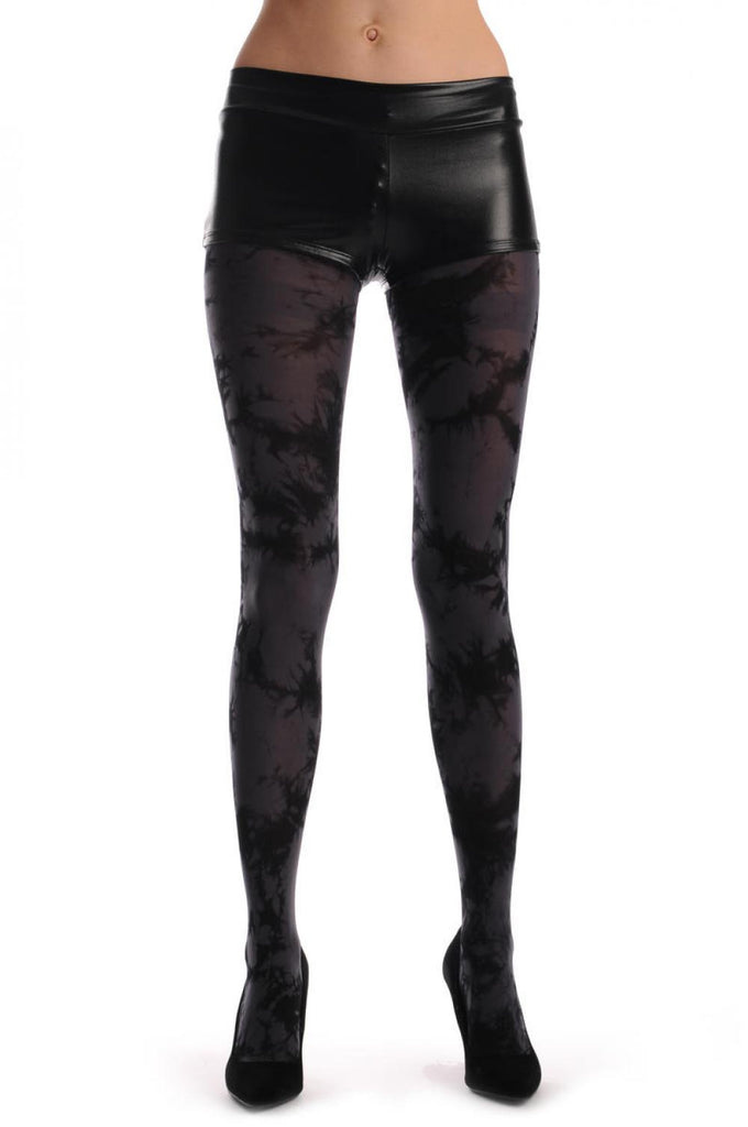 Liss Kiss Dark Grey & Black Colour Splash (Tie Dye) - Tights