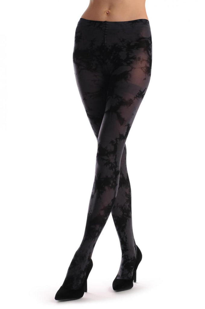 Liss Kiss Dark Grey & Black Colour Splash (Tie Dye) - Tights