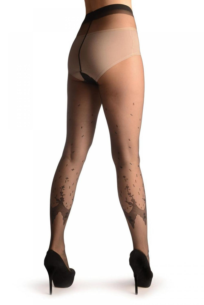 Liss Kiss Dark Grey Faux Leggings With Floral Lace Trim - Tights