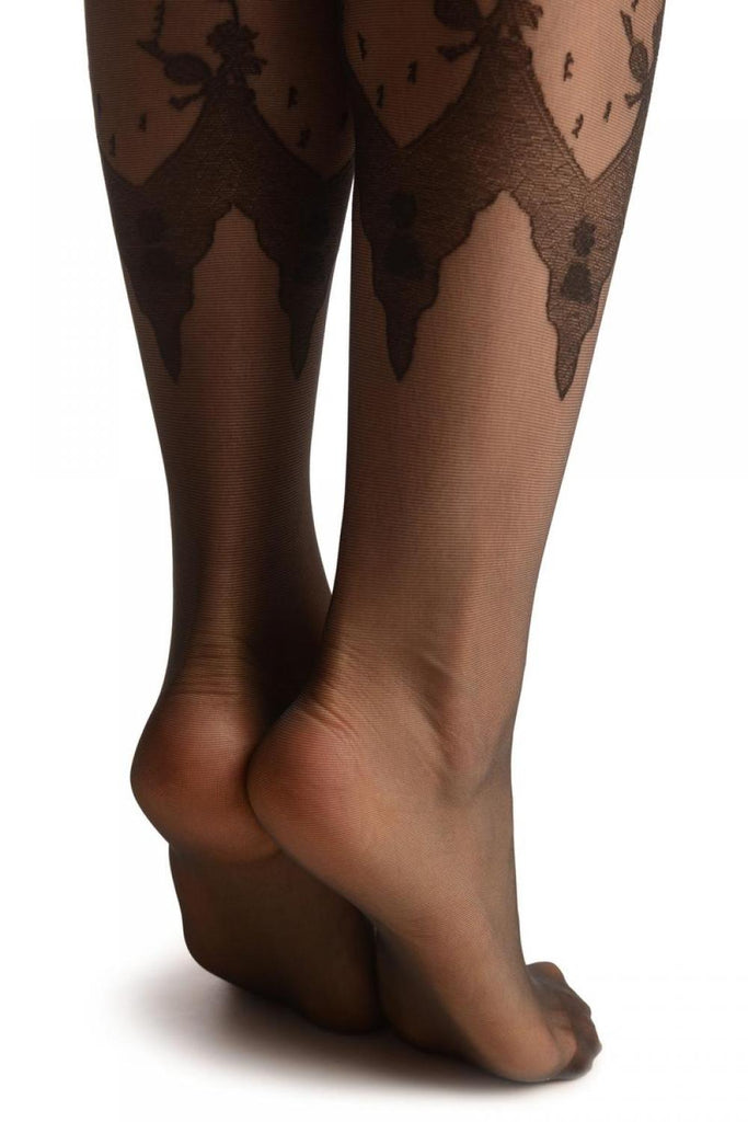 Liss Kiss Dark Grey Faux Leggings With Floral Lace Trim - Tights