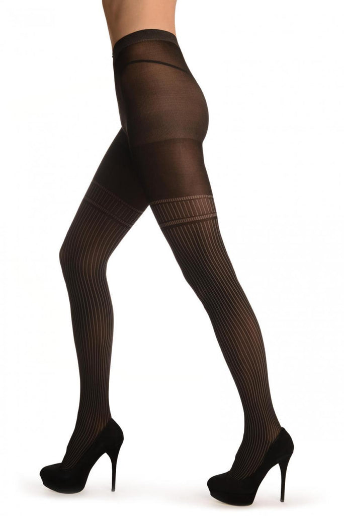 Liss Kiss Dark Grey Faux With Pinstripes Stockings - Tights