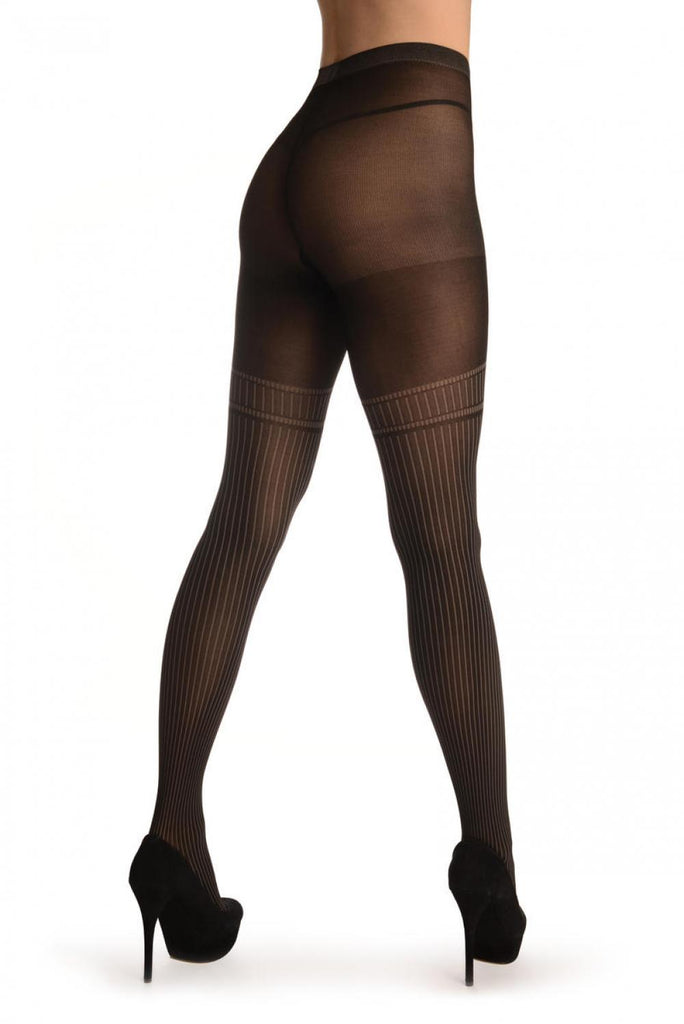 Liss Kiss Dark Grey Faux With Pinstripes Stockings - Tights