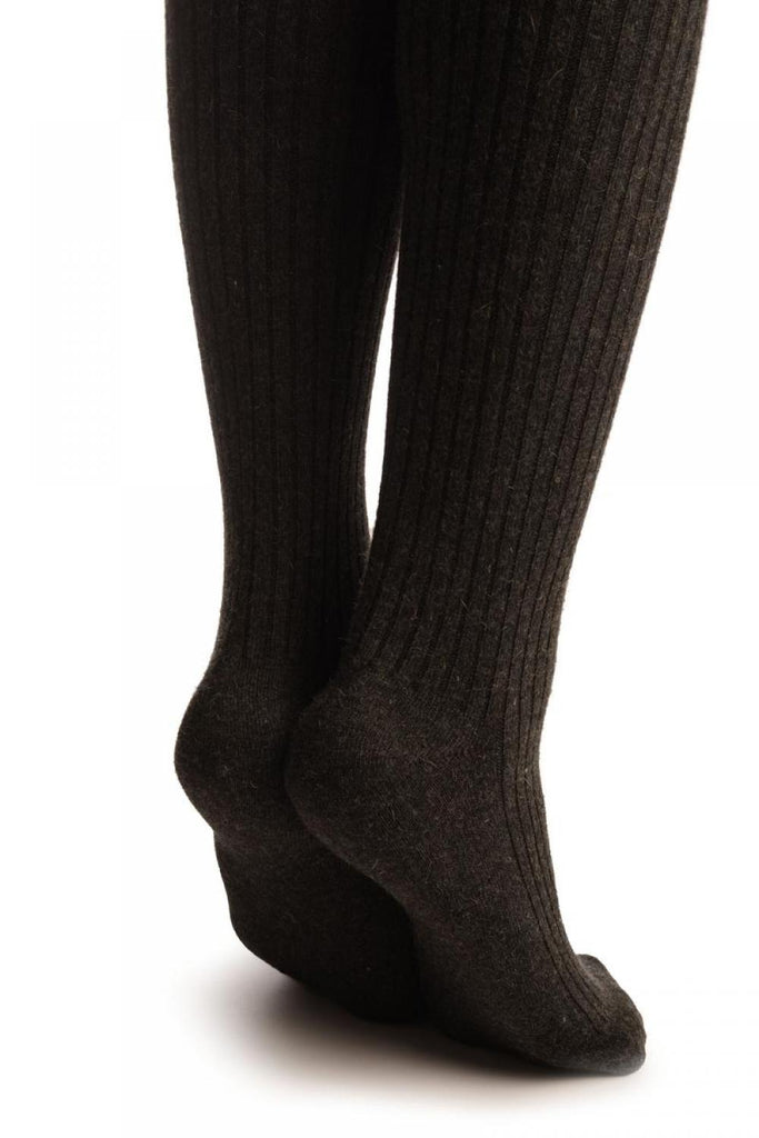 Liss Kiss Dark Grey Pinstripes Merino Wool Blend - Over The Knee Socks
