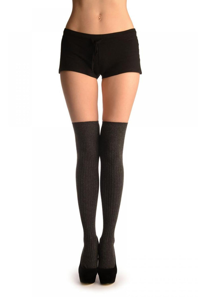 Liss Kiss Dark Grey Pinstripes Merino Wool Blend - Over The Knee Socks