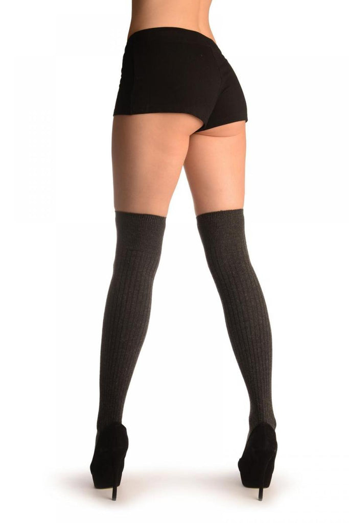Liss Kiss Dark Grey Pinstripes Merino Wool Blend - Over The Knee Socks
