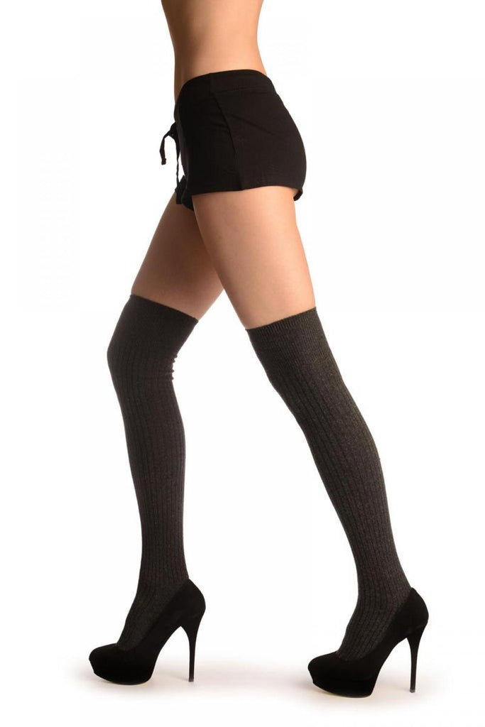 Liss Kiss Dark Grey Pinstripes Merino Wool Blend - Over The Knee Socks