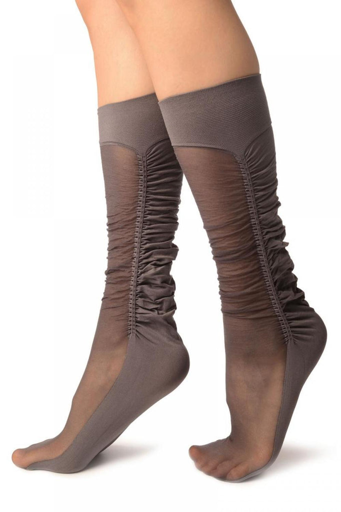 Liss Kiss Dark Grey Sheer & Opaque Sides Socks Knee High - Socks
