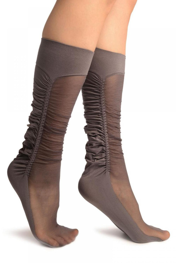 liss kiss Dark Grey Sheer & Opaque Sides Socks Knee High - Socks