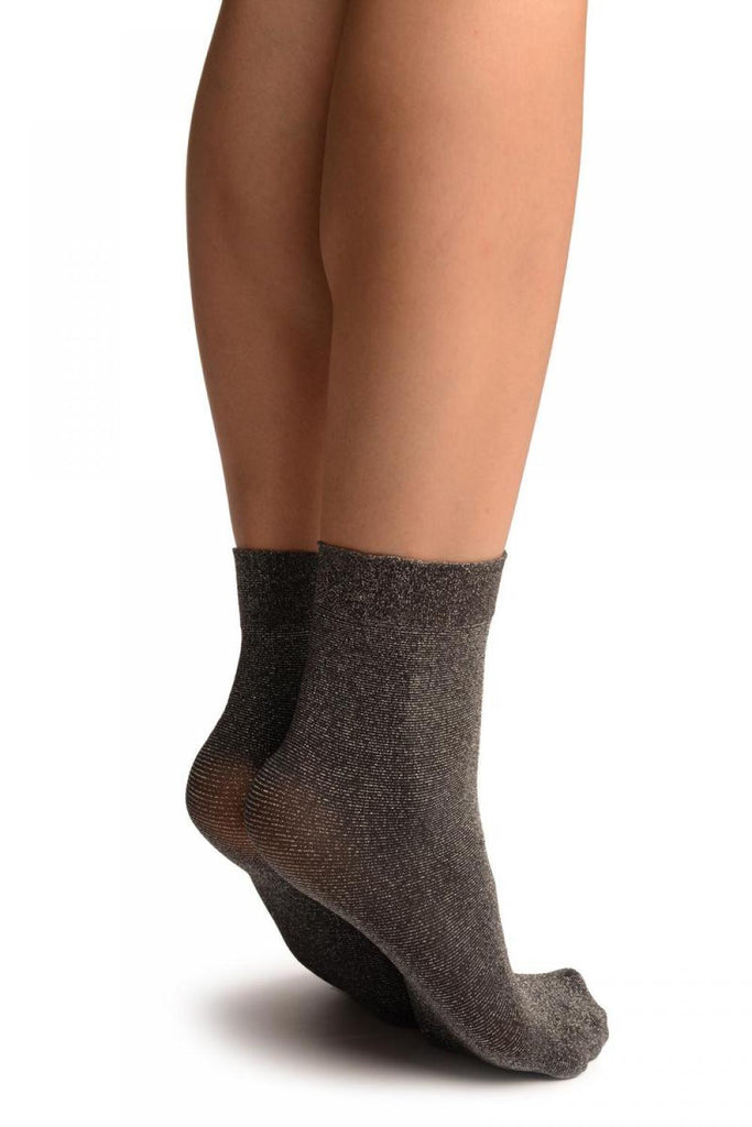 Liss Kiss Dark Grey Silver Lurex Ankle High Socks - Socks