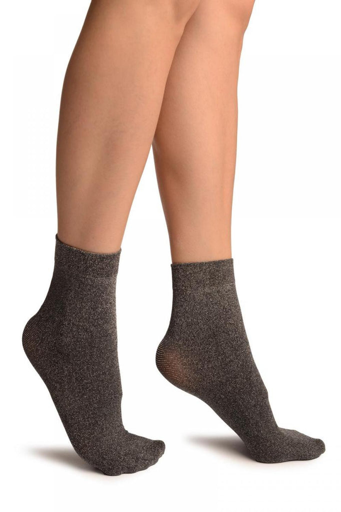 liss kiss Dark Grey Silver Lurex Ankle High Socks - Socks