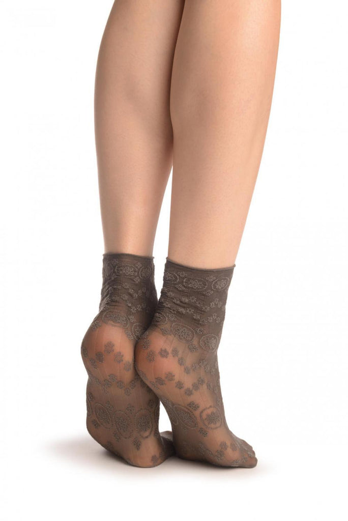 Liss Kiss Dark Grey Water Lilly With Comfortable Top Ankle High Socks - Socks