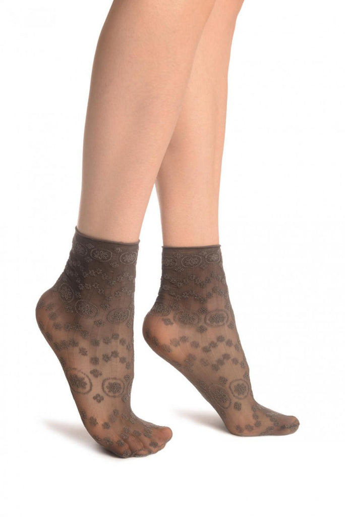 liss kiss Dark Grey Water Lilly With Comfortable Top Ankle High Socks - Socks