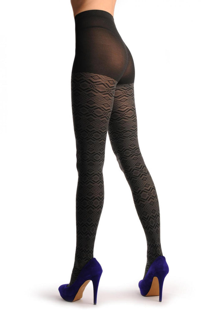 Liss Kiss Dark Grey With Black Rombs Winter Warm - Tights