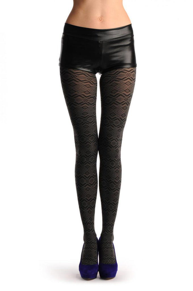 Liss Kiss Dark Grey With Black Rombs Winter Warm - Tights