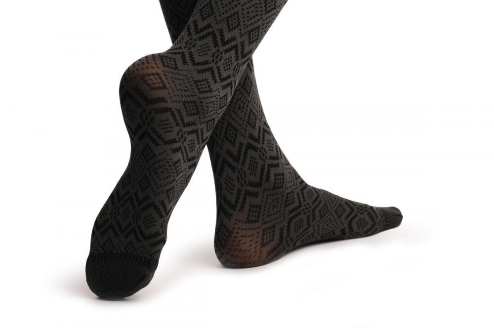 Liss Kiss Dark Grey With Black Rombs Winter Warm - Tights