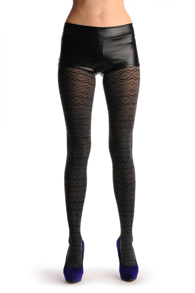 Liss Kiss Dark Grey With Black Rombs Winter Warm - Tights