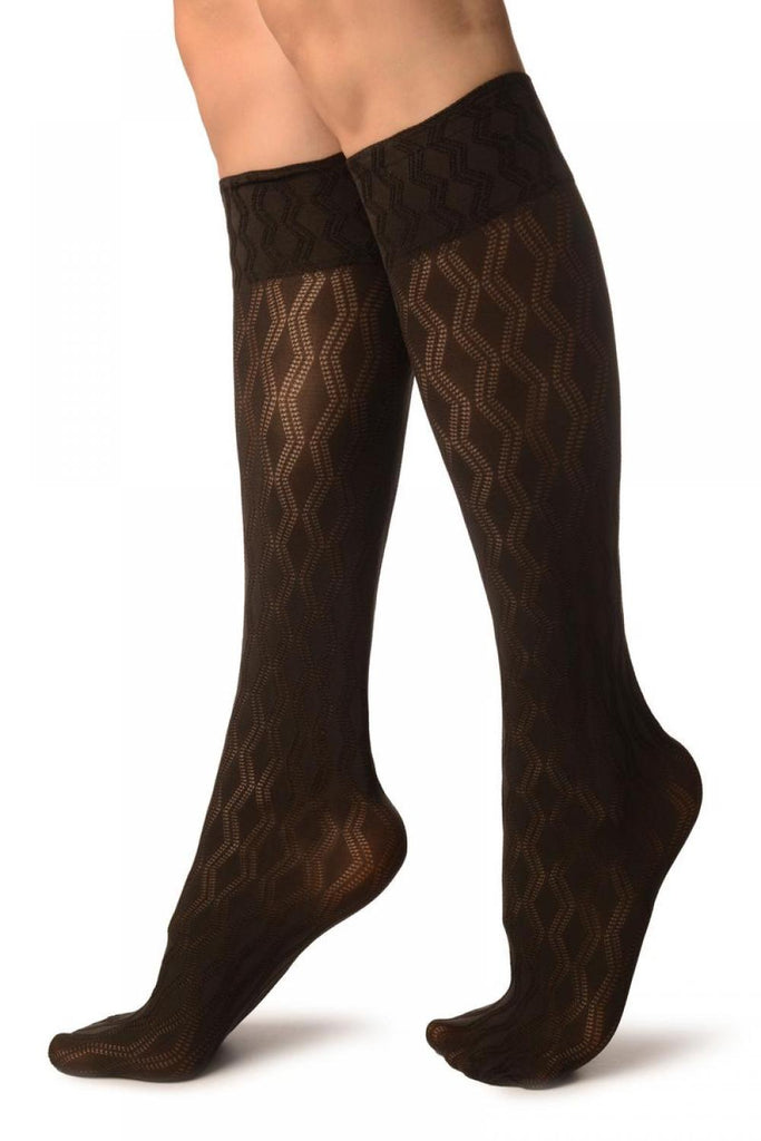 Liss Kiss Dark Grey With Double Rhomb Socks Knee High - Socks