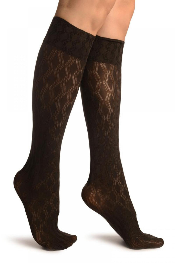 liss kiss Dark Grey With Double Rhomb Socks Knee High - Socks