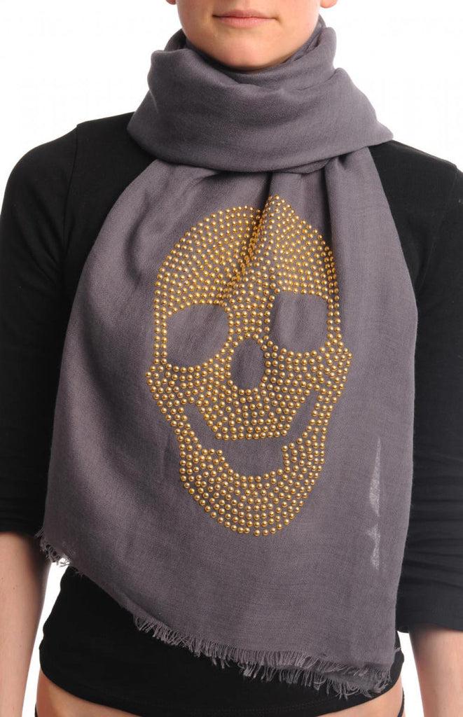 liss kiss Dark Grey With Large Gold Studded Skull Unisex Scarf & Beach Sarong - Scarf