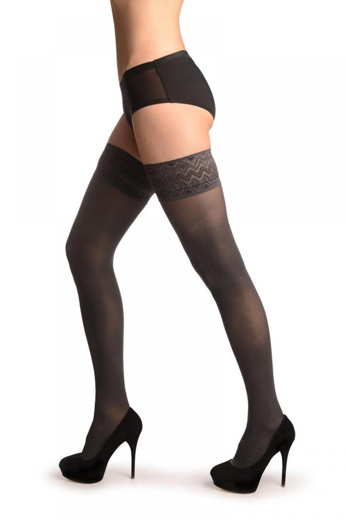 Liss Kiss Dark Grey With Matching Silicon Garter - Hold Ups