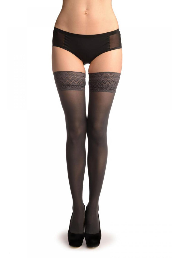 liss kiss Dark Grey With Matching Silicon Garter - Hold Ups
