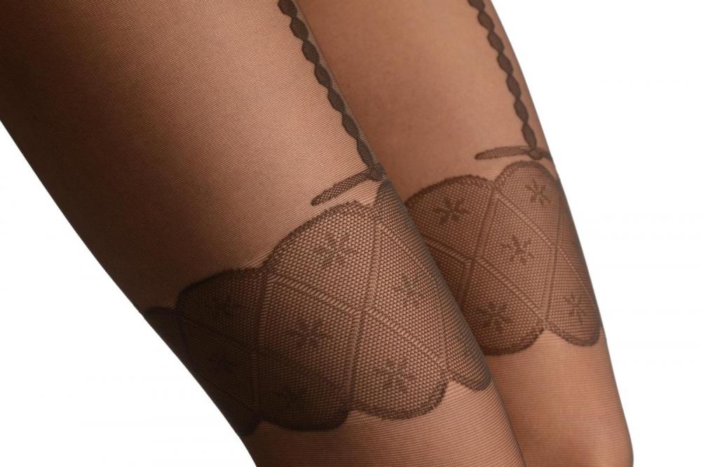 Liss Kiss Dark Grey With Tile Lace Top & Faux Pearl Suspenders - Tights