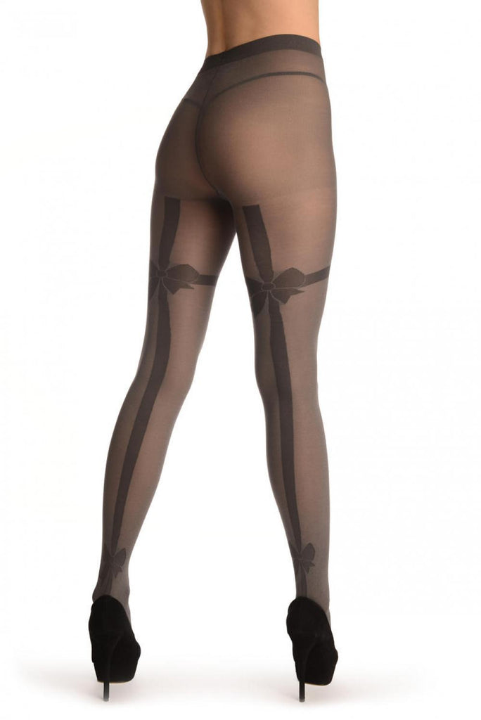 Liss Kiss Dark Grey With Wide Back Seam & Bows - Tights