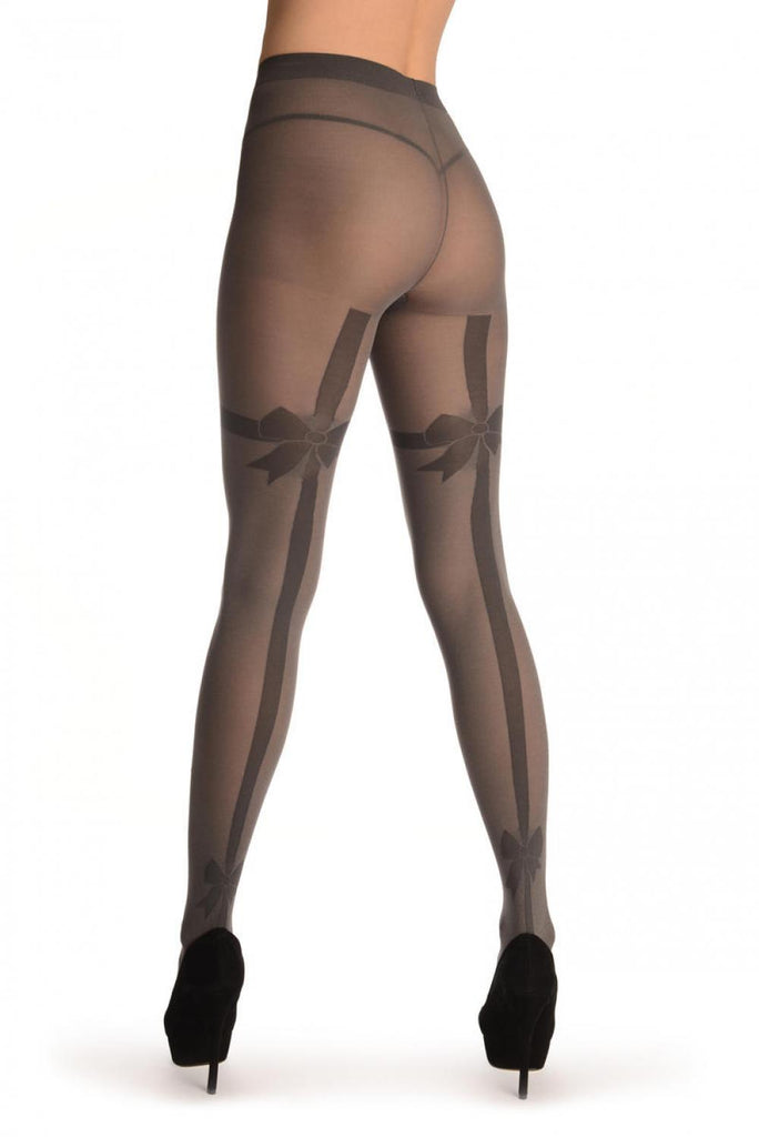 liss kiss Dark Grey With Wide Back Seam & Bows - Tights