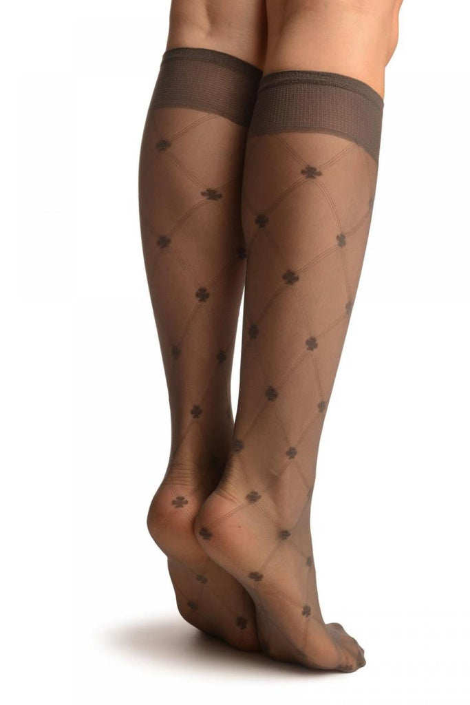Liss Kiss Dark Grey With Woven Mesh & Clover Socks Knee High - Socks