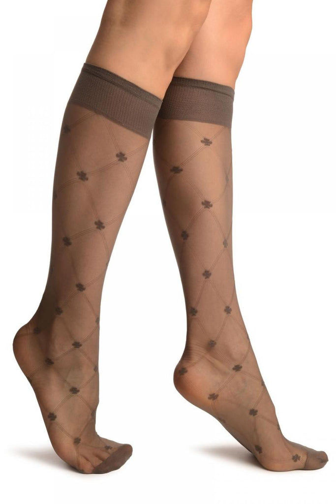 Liss Kiss Dark Grey With Woven Mesh & Clover Socks Knee High - Socks