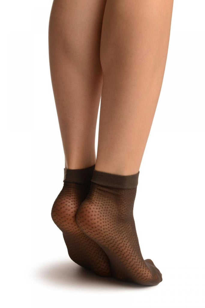 Liss Kiss Dark Grey Woven Dots Ankle High Socks - Socks