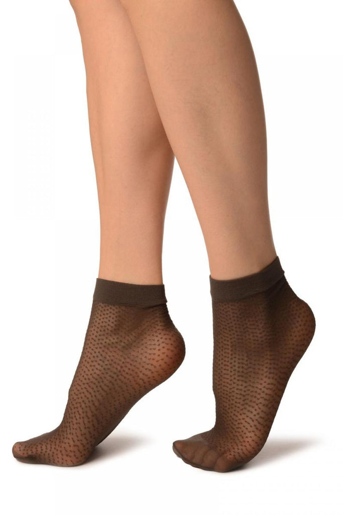 Liss Kiss Dark Grey Woven Dots Ankle High Socks - Socks
