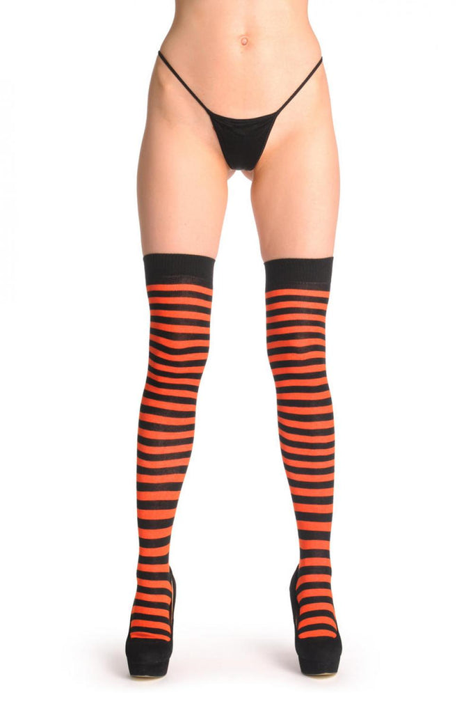 Liss Kiss Dark Orange & Black Stripes - Over The Knee Socks