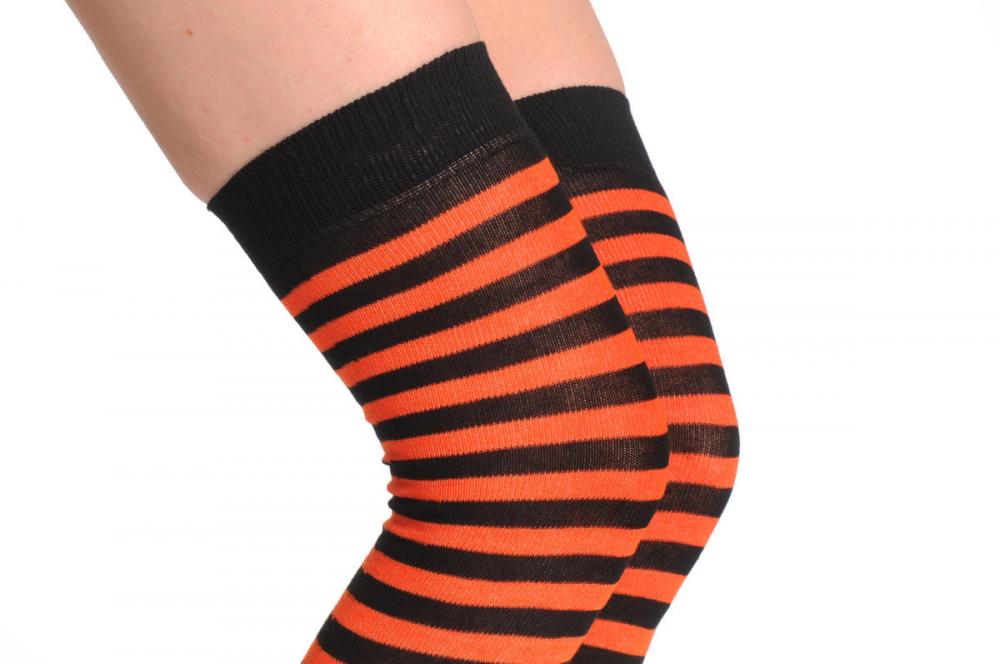Liss Kiss Dark Orange & Black Stripes - Over The Knee Socks