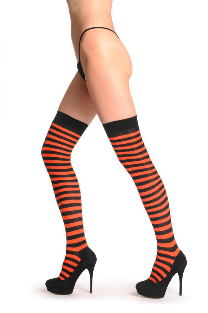 liss kiss Dark Orange & Black Stripes - Over The Knee Socks